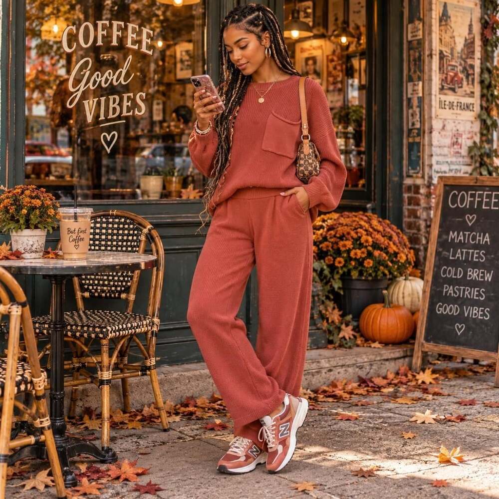 ANRABESS 2-Piece Knit Sweater Size M Rust